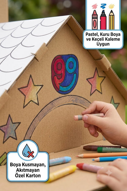 Coretta - Boyanabilir Karton Oyun Evi - Eğitici ve Geliştirici Dev Boy Maket Ev