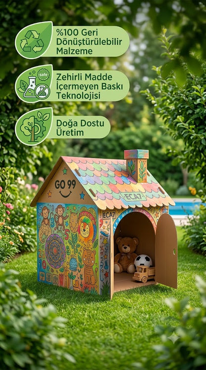 Coretta - Boyanabilir Karton Oyun Evi - Eğitici ve Geliştirici Dev Boy Maket Ev