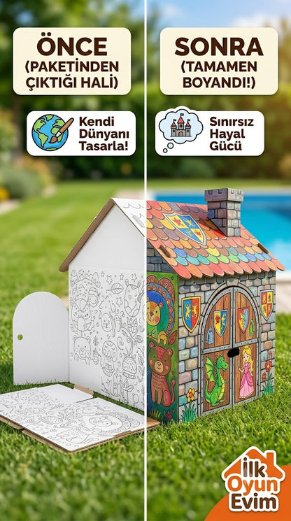 Coretta - Boyanabilir Karton Oyun Evi - Eğitici ve Geliştirici Dev Boy Maket Ev