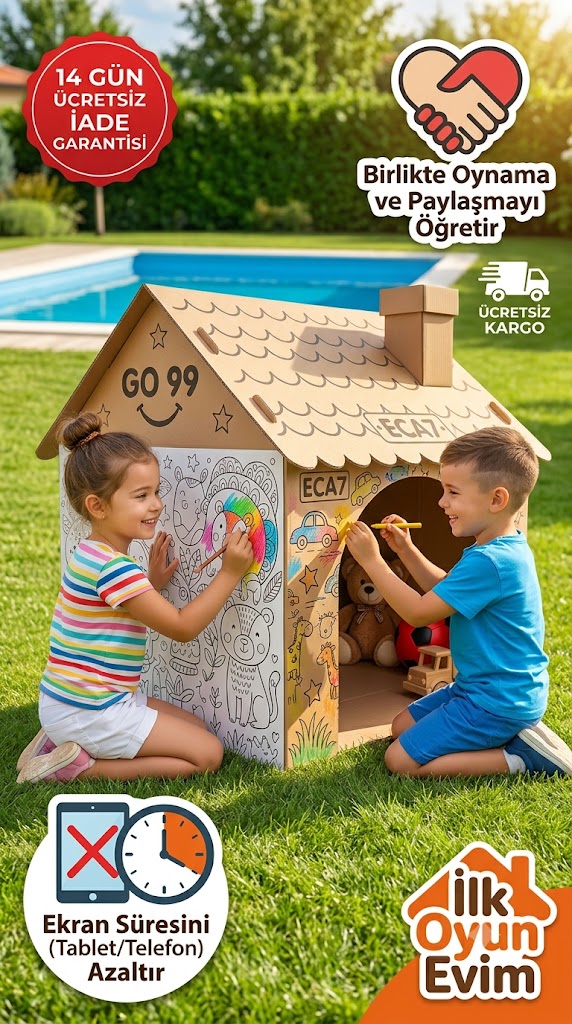Coretta - Boyanabilir Karton Oyun Evi - Eğitici ve Geliştirici Dev Boy Maket Ev